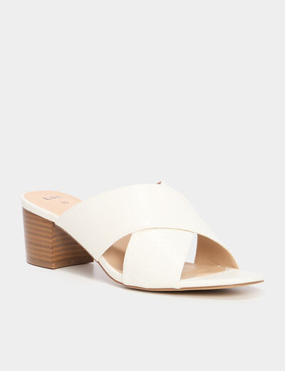 Mules &agrave; talons 5 cm brides crois&eacute;es blanc femme