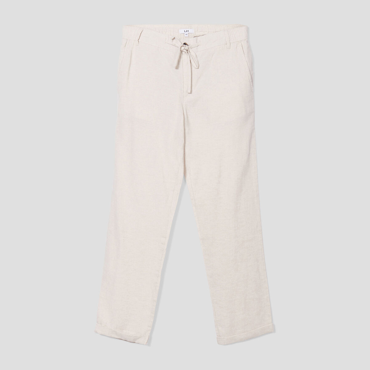 Pantalon chino droit lin m&eacute;lang&eacute; gris clair homme