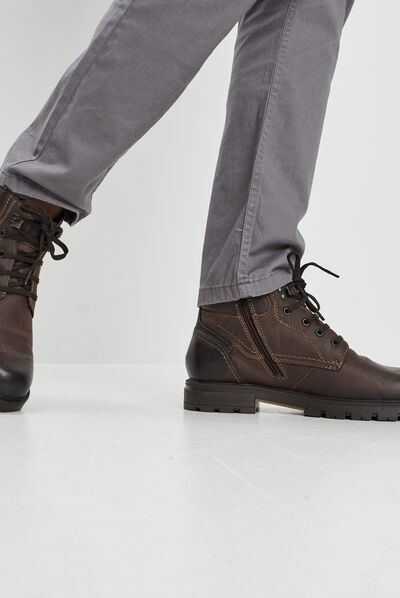 Bottines crantées en cuir marron homme