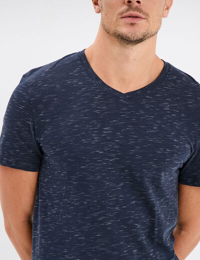 T-shirt droit col en V Liberto bleu homme