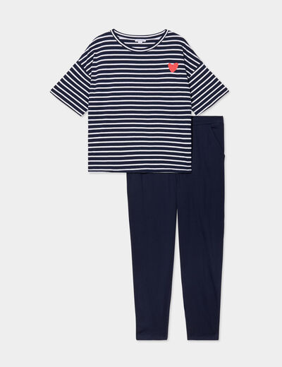 Ensemble pyjama pantalon coton bleu marine femme grande taille