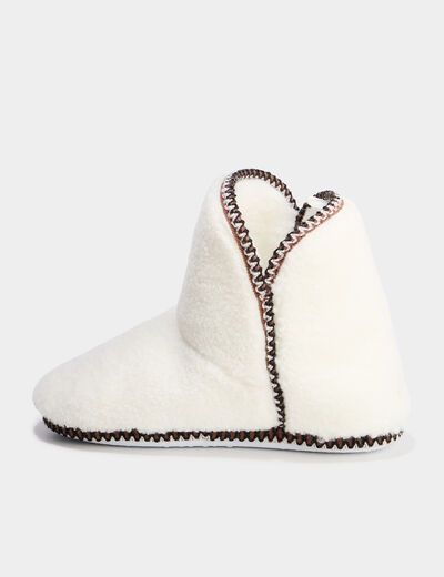 Chaussons bottines effet polaire blanc femme