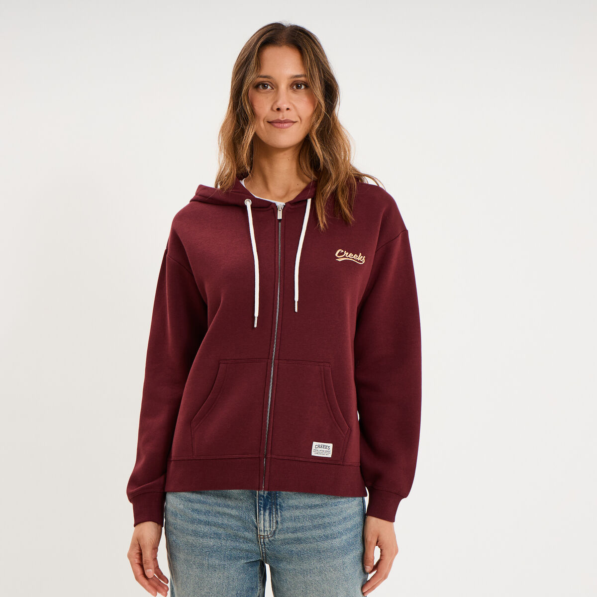 Sweat zipp&eacute; &agrave; capuche violet fonc&eacute; femme