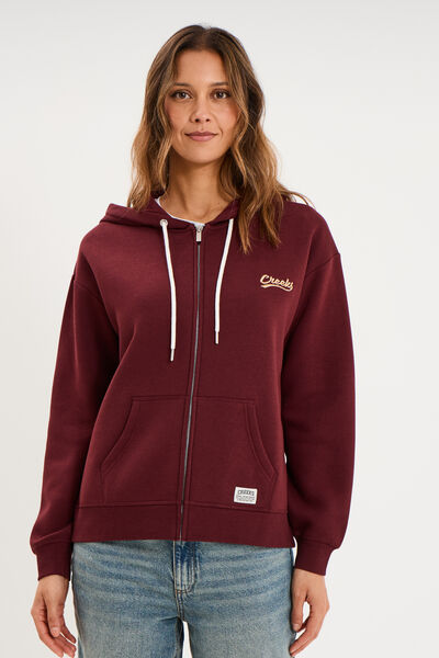 Sweat zipp&eacute; &agrave; capuche violet fonc&eacute; femme
