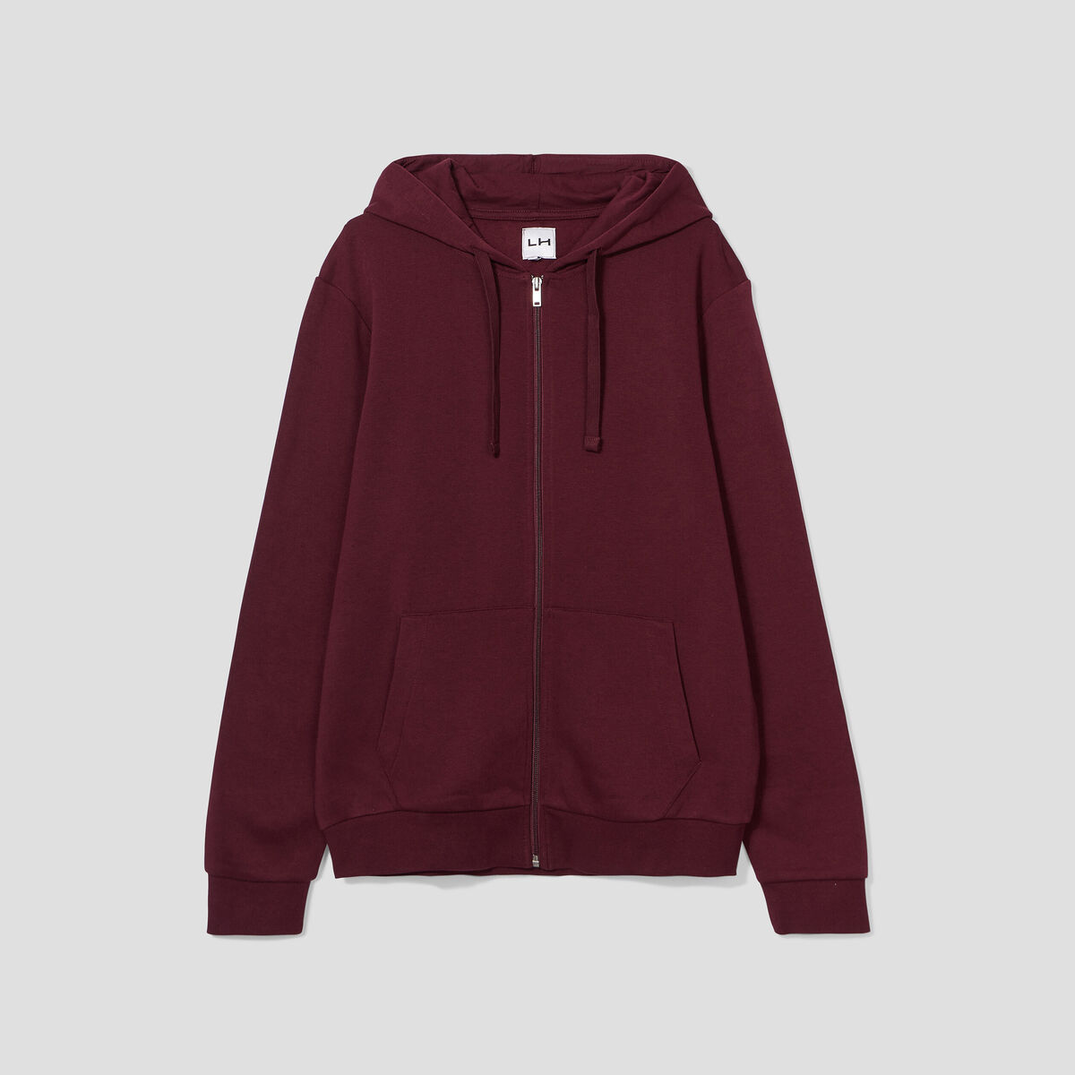 Sweat zippé molleton à capuche prune homme