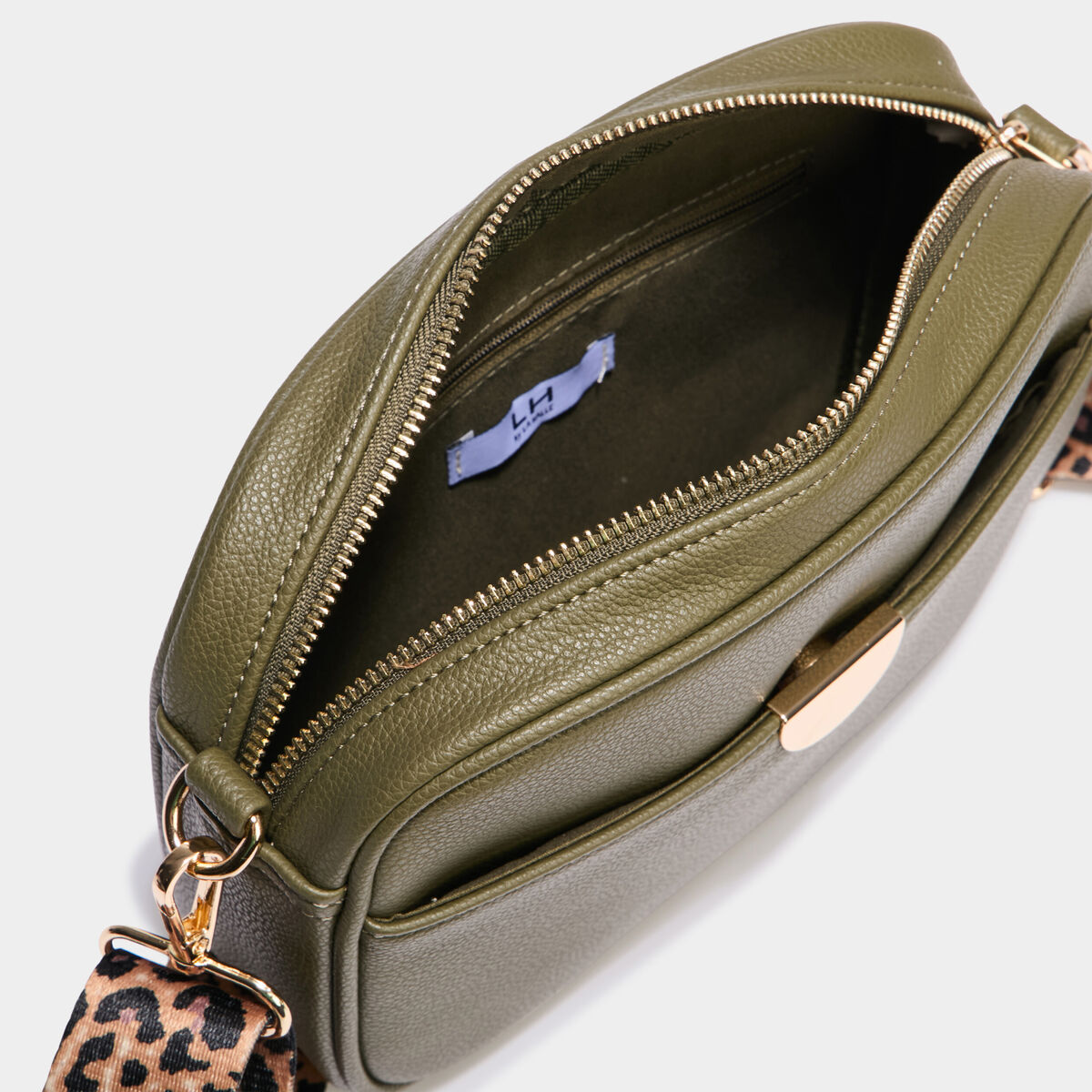 Sac arrondi avec 2 bandoulières vert kaki femme