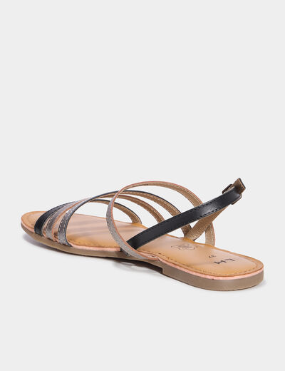 Sandales plates cuir noir femme