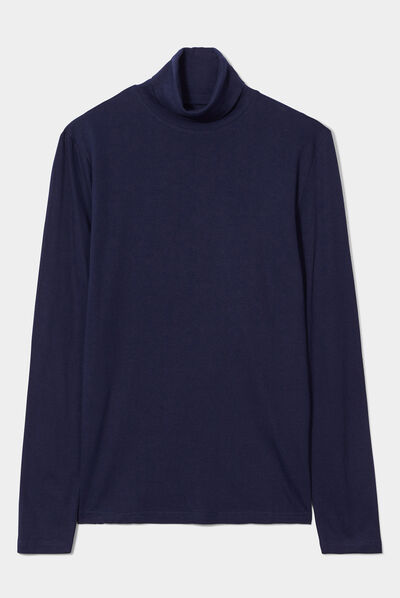 T-shirt col roulé manches longues bleu marine homme