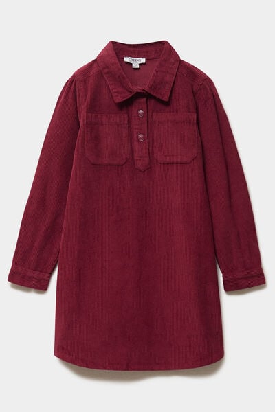 Robe courte effet velours c&ocirc;tel&eacute; coton bordeaux fille