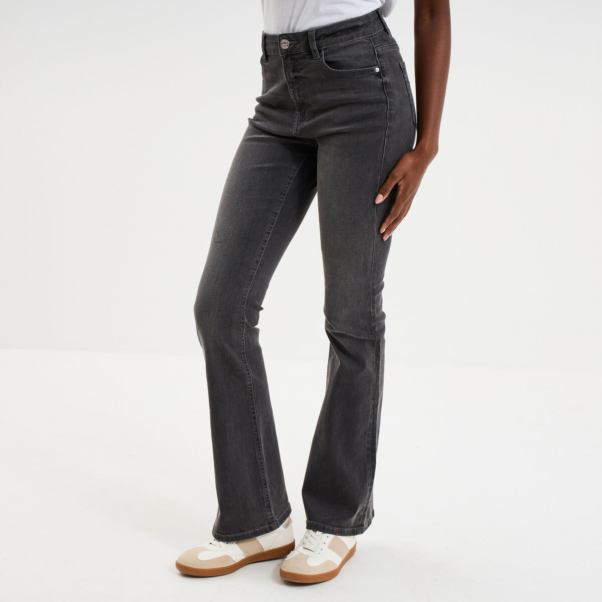 Jeans flare 5 poches denim gris femme