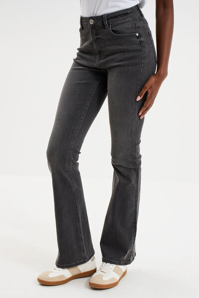 Jeans flare 5 poches denim gris femme
