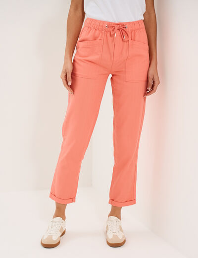 Pantalon mom taille &eacute;lastiqu&eacute;e vieux rose femme