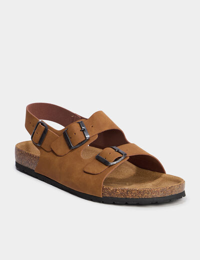 Sandales plates avec boucles marron cognac homme