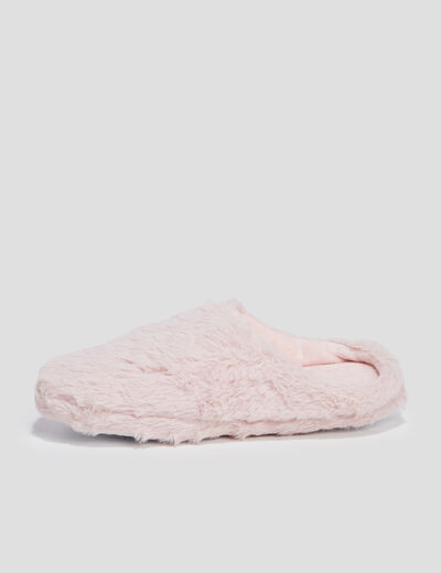 Chaussons mules fausse fourrure rose femme