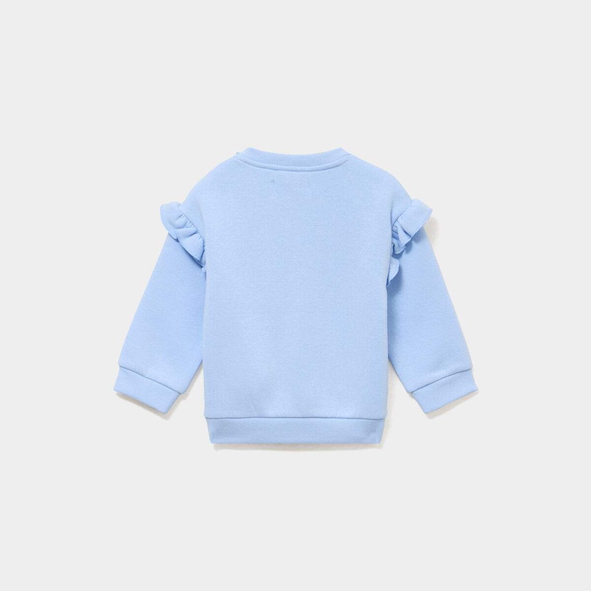 Sweat &eacute;paules &agrave; volants bleu gris b&eacute;b&eacute; fille