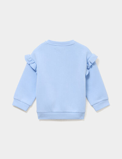 Sweat &eacute;paules &agrave; volants bleu gris b&eacute;b&eacute; fille