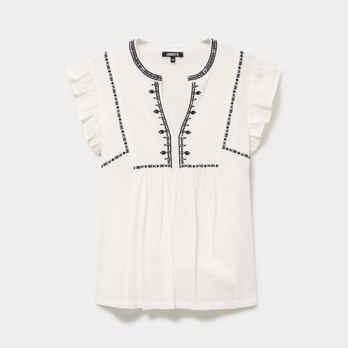 Blouse brod&eacute;e &agrave; volants coton blanc femme