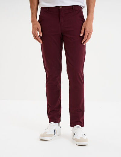 Pantalon chino droit stretch retroussé violet foncé homme