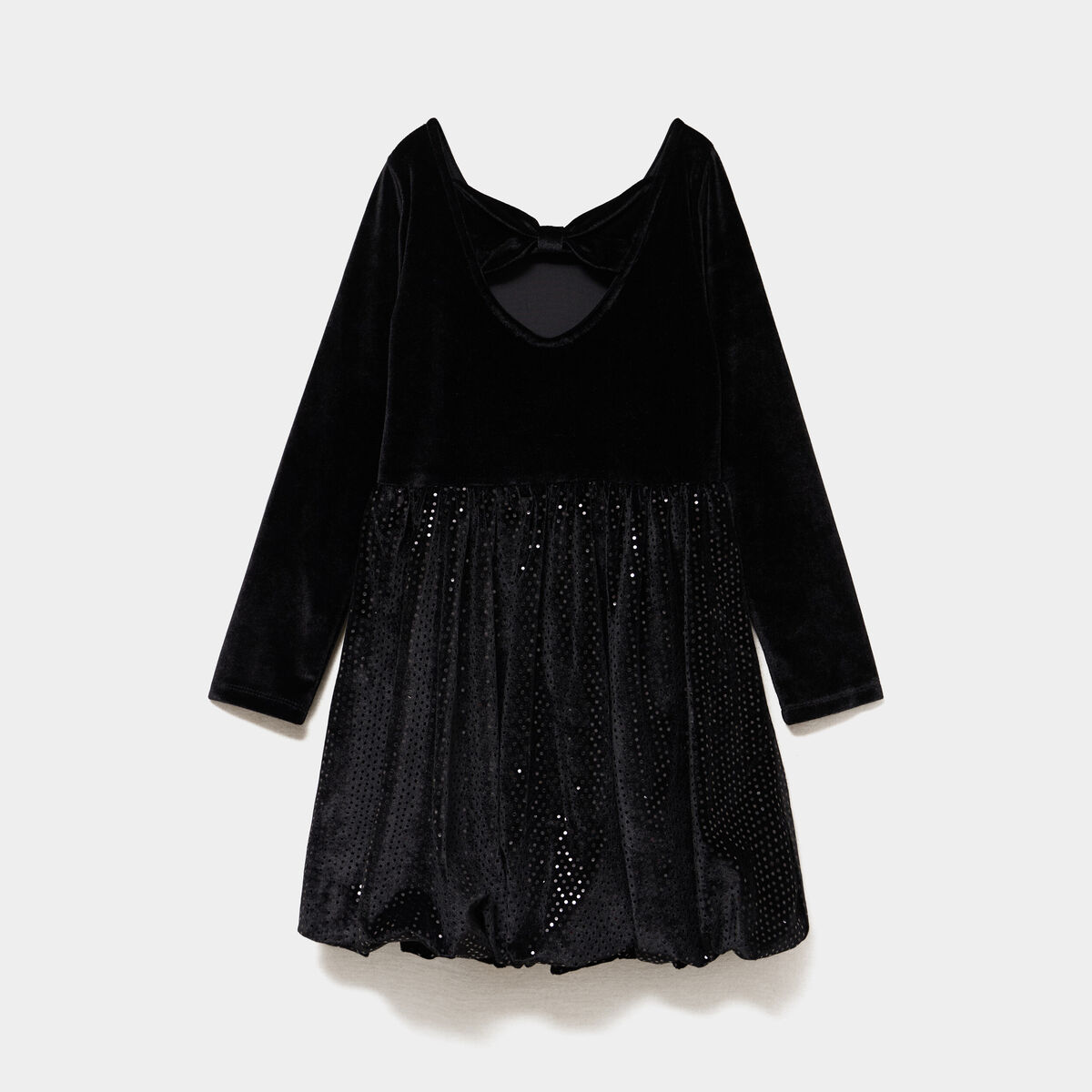 Robe patineuse effet velours et strass noir fille