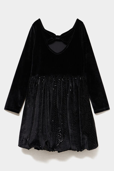 Robe patineuse effet velours et strass noir fille