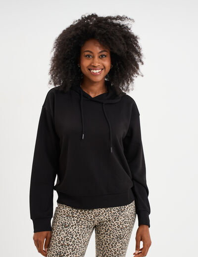 Sweat hoodie manches longues à capuche noir femme