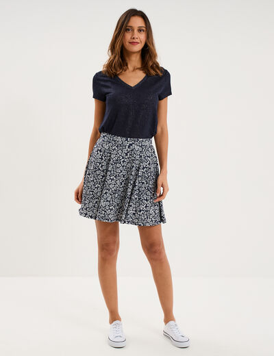 Jupe fluide patineuse avec short int&eacute;gr&eacute; bleu marine femme