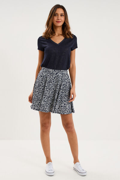 Jupe fluide patineuse avec short int&eacute;gr&eacute; bleu marine femme