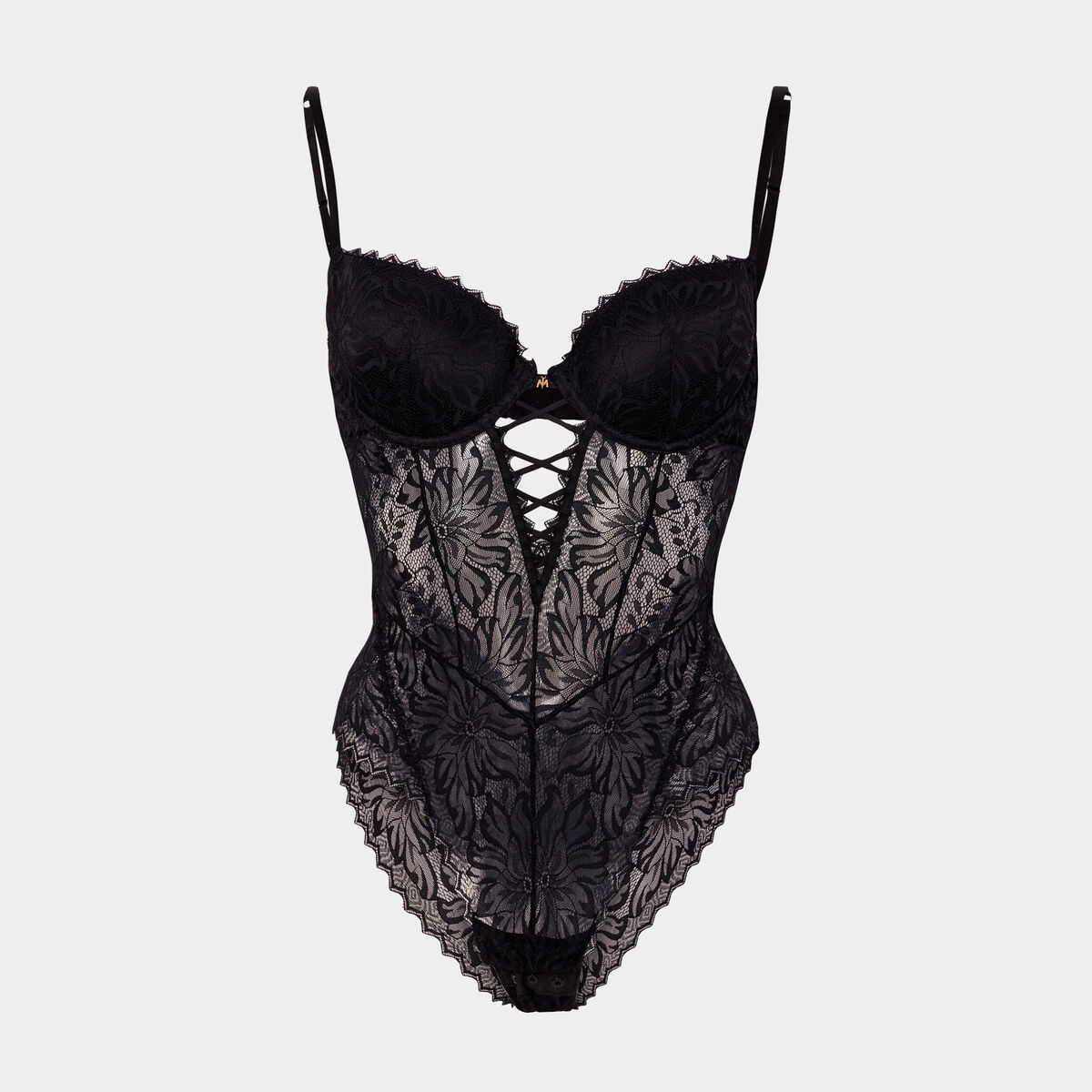 Body padd&eacute; dentelle avec la&ccedil;age noir femme