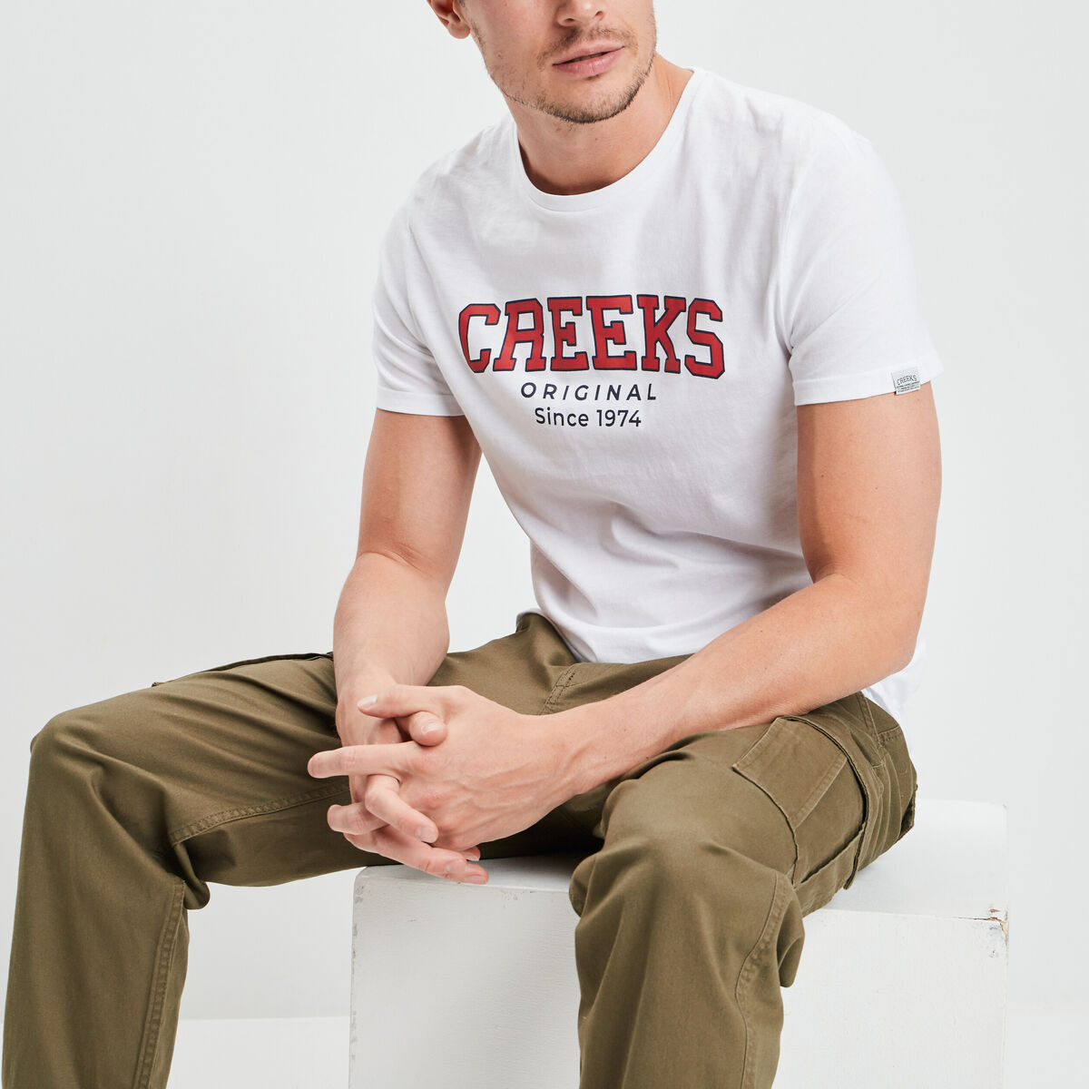 T-shirt manches courtes col rond Creeks blanc homme