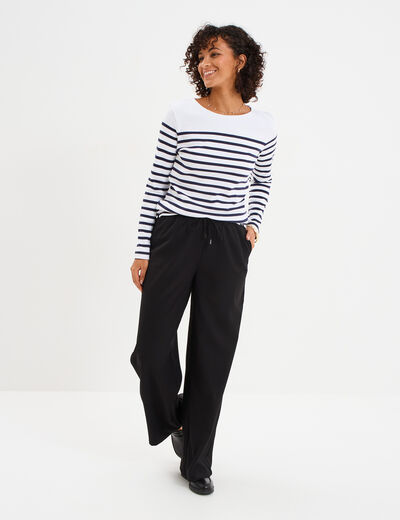 T-shirt marini&egrave;re manches longues coton blanc femme
