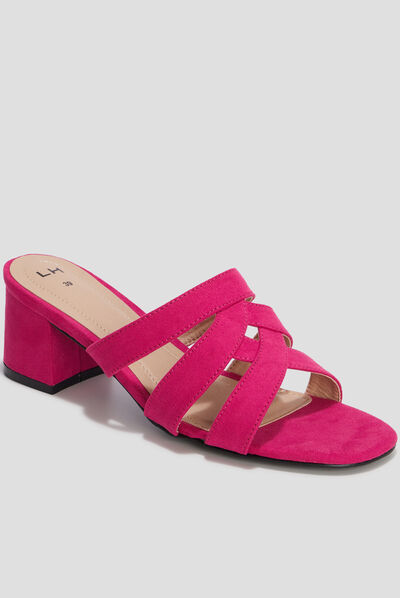 Mules à talons bout carré rose fushia femme