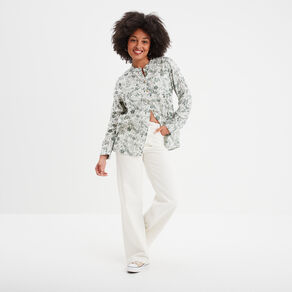 Chemise manches longues col mao ecru femme