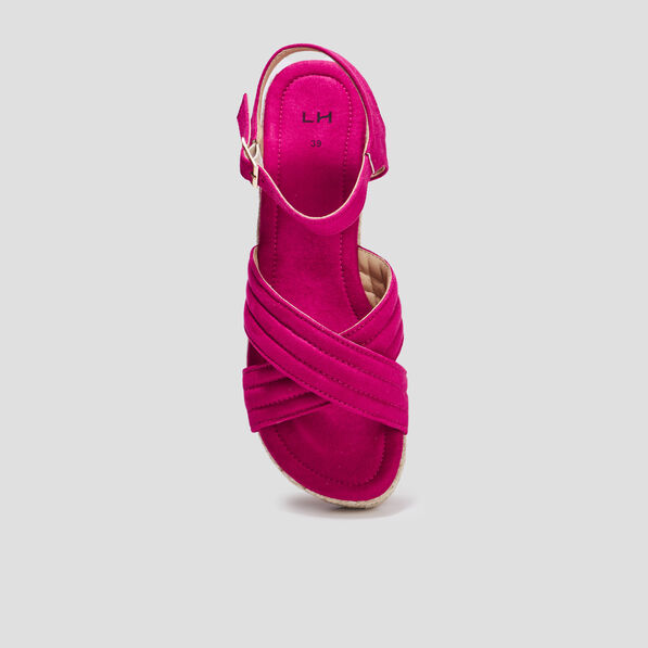 Sandales compensées brides croisées rose femme