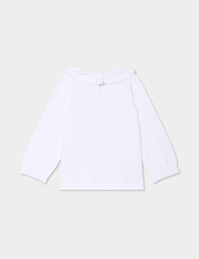 T-shirt col claudine manches longues blanc bébé fille
