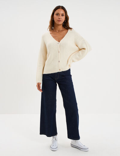 Gilet col en V manches longues blanc femme