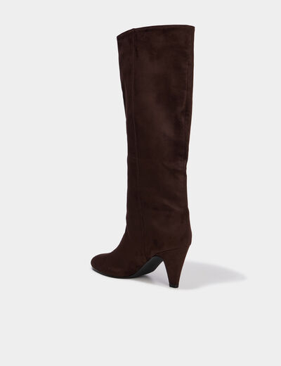 Botte haute kitten heel su&eacute;dine marron fonc&eacute; femme