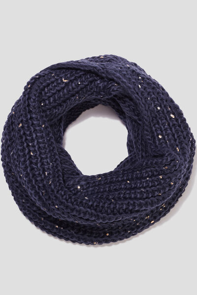Tour de cou tricoté bleu marine femme