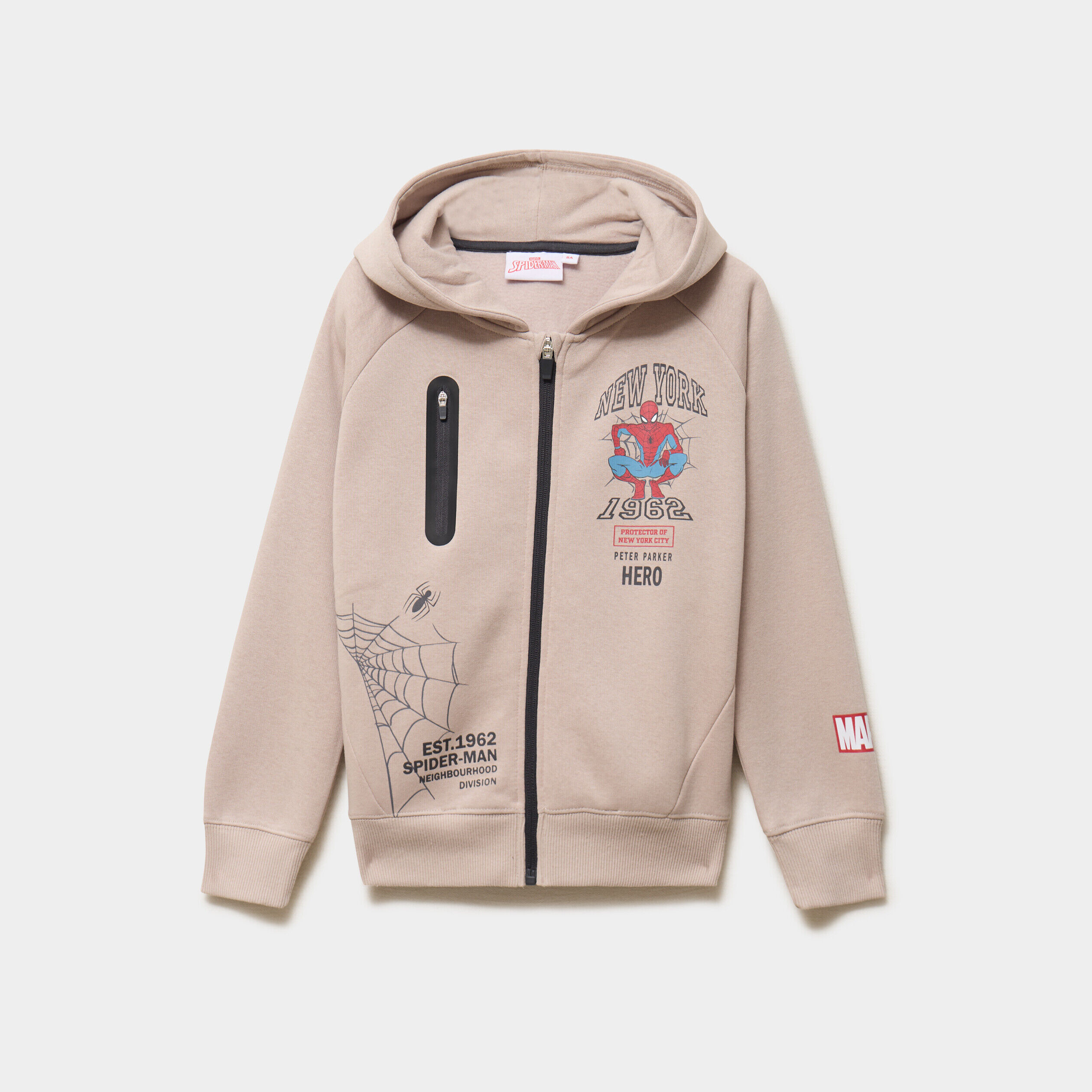 Sweat zippé à capuche Spider-Man sable garçon