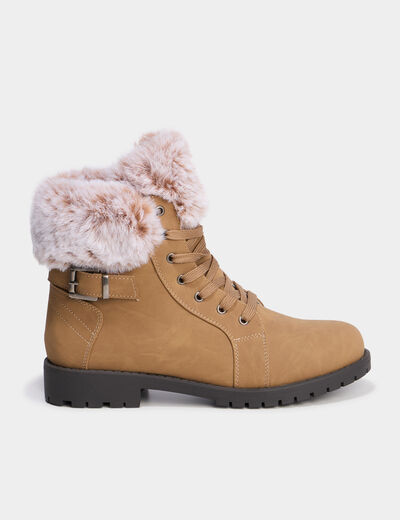 Boots col fausse fourrure sable femme