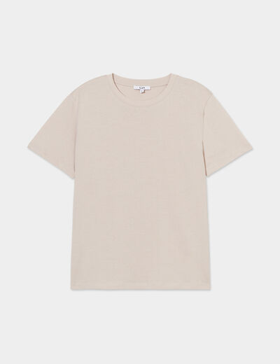 T-shirt col rond manches courtes coton beige femme
