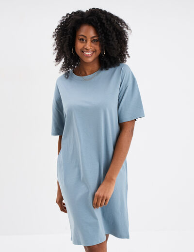 Robe t-shirt manches courtes coton gris femme
