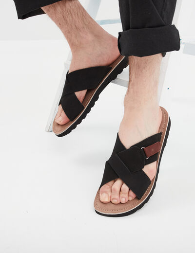 Sandales en cuir noir homme