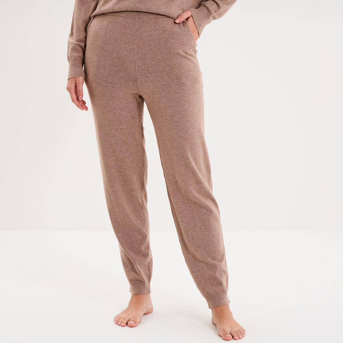 Bas de pyjama jogger en maille marron chocolat femme