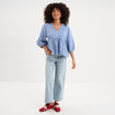 Blouse brod&eacute;e &agrave; basque manches 3/4 bleu marine femme