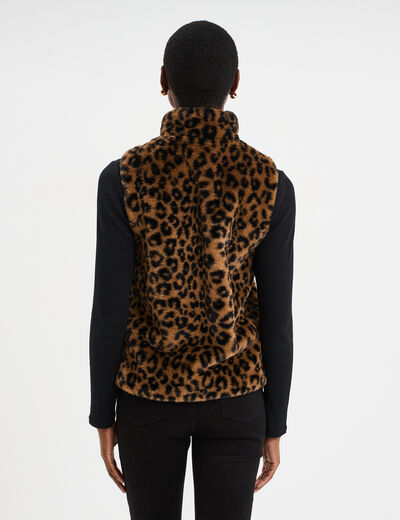 Veste fausse fourrure sans manches camel femme