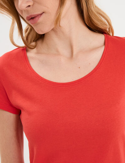 T-shirt coton col rond manches courtes rouge femme
