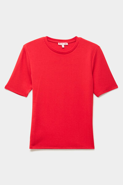 T-shirt col rond manches courtes ajust&eacute; rouge femme