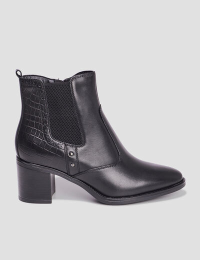 Bottines à talons avec clous en cuir noir femme