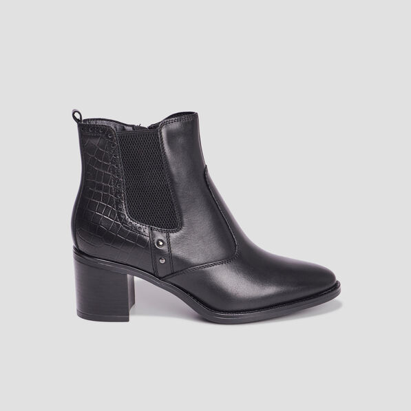 Bottines à talons avec clous en cuir noir femme