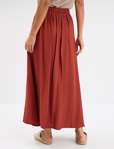 Jupe longue évasée plis creux marron cognac femme